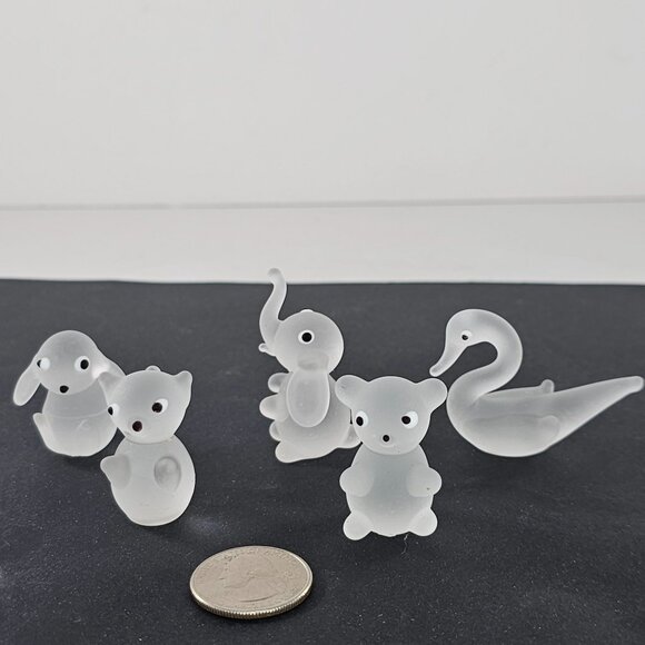 Mini Frosted Glass Animal Figurines Set Of 5 Bear Elephant Swan Bunny Cat - Picture 3 of 9